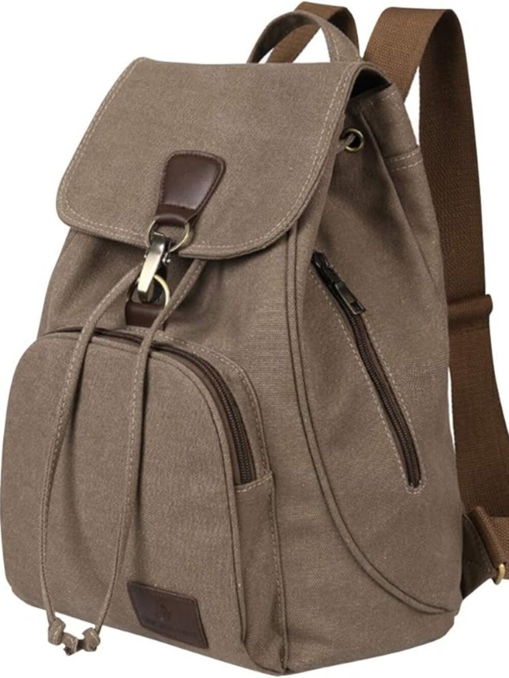 Drawstring Backpack / Rucksack With Side Pocket - Tan
